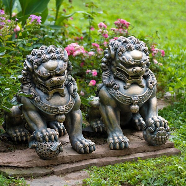 Foo Dogs Imperial Guardian Lions Statues Pair Asian Sculptures Set
